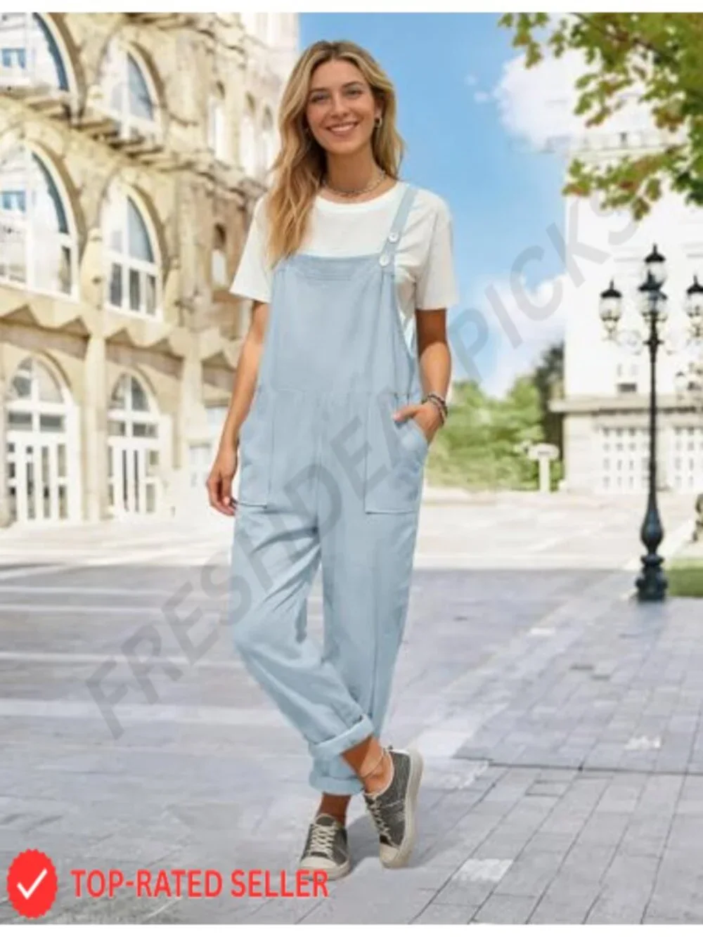 Women's Cotton Overalls Loose Fit Bib Jumpsuit with Pockets